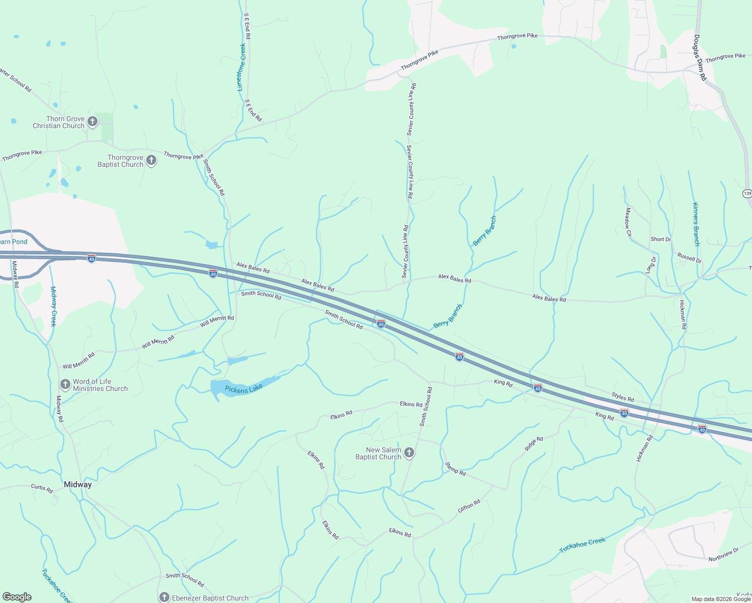 map of restaurants, bars, coffee shops, grocery stores, and more near 10400 Alex Bales Road in Kodak
