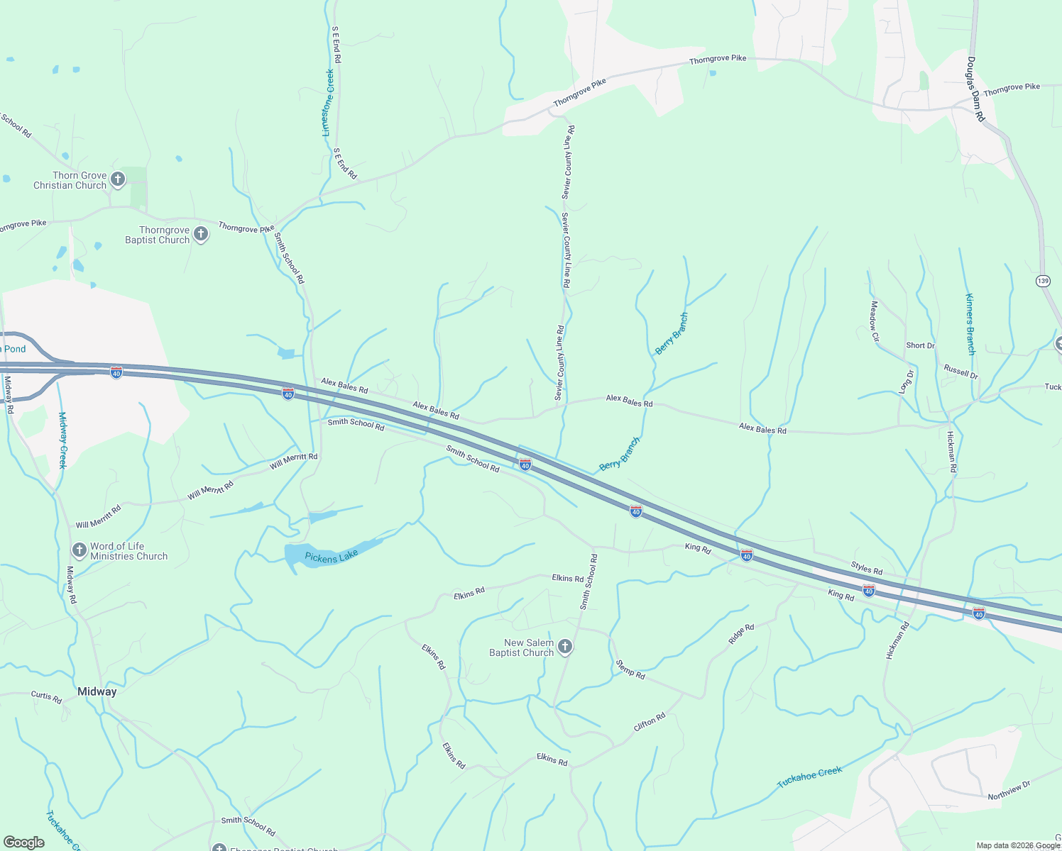 map of restaurants, bars, coffee shops, grocery stores, and more near 10400 Alex Bales Road in Kodak
