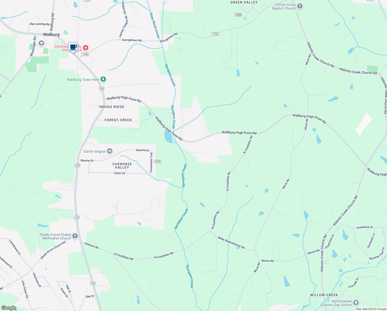 map of restaurants, bars, coffee shops, grocery stores, and more near 252 Creekside Drive in High Point