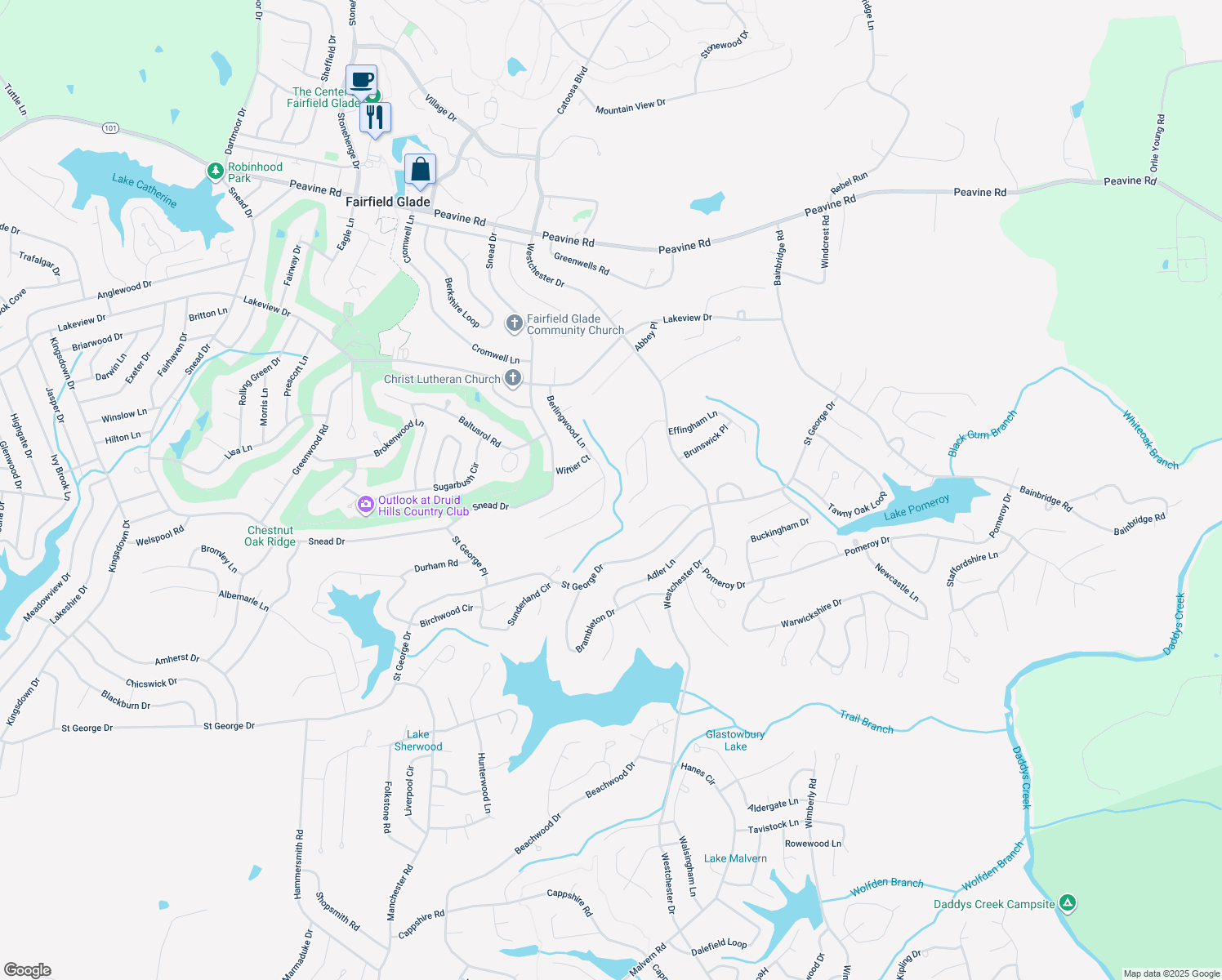 map of restaurants, bars, coffee shops, grocery stores, and more near 151 Berlingwood Lane in Crossville