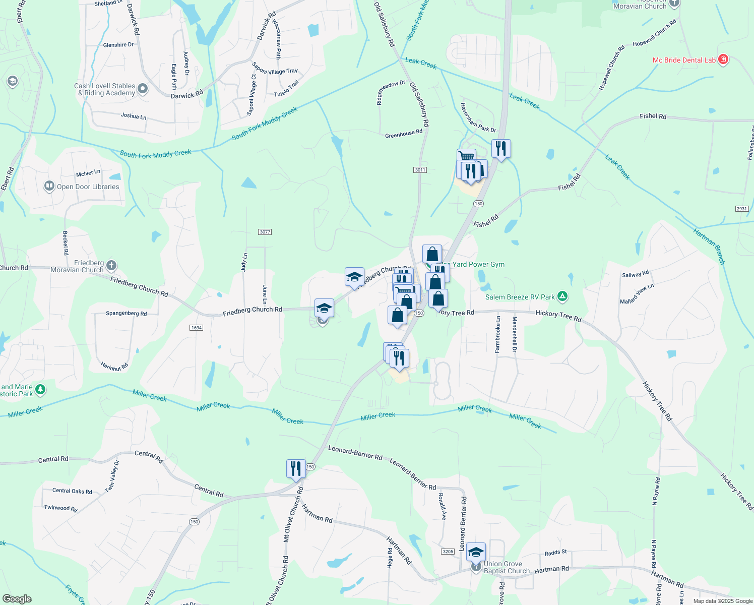 map of restaurants, bars, coffee shops, grocery stores, and more near 902 North Lake Drive in Winston-Salem
