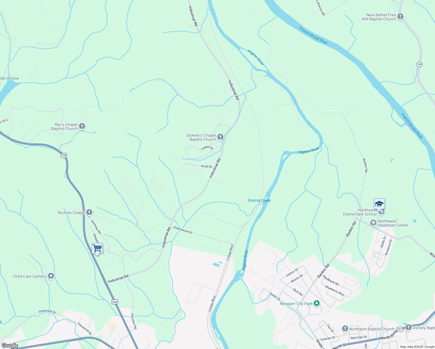 map of restaurants, bars, coffee shops, grocery stores, and more near 436 Industrial Road in Newport