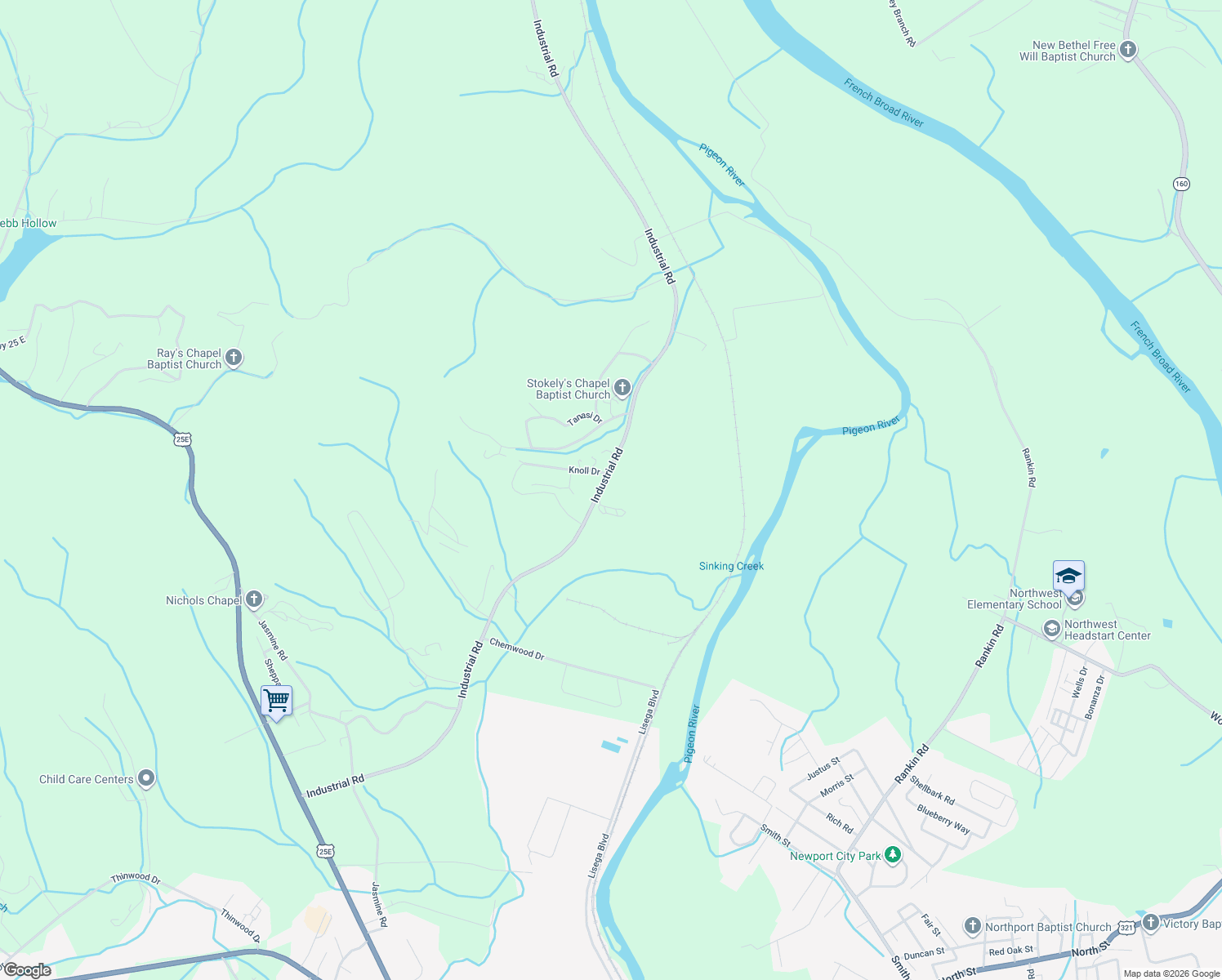 map of restaurants, bars, coffee shops, grocery stores, and more near 436 Industrial Road in Newport