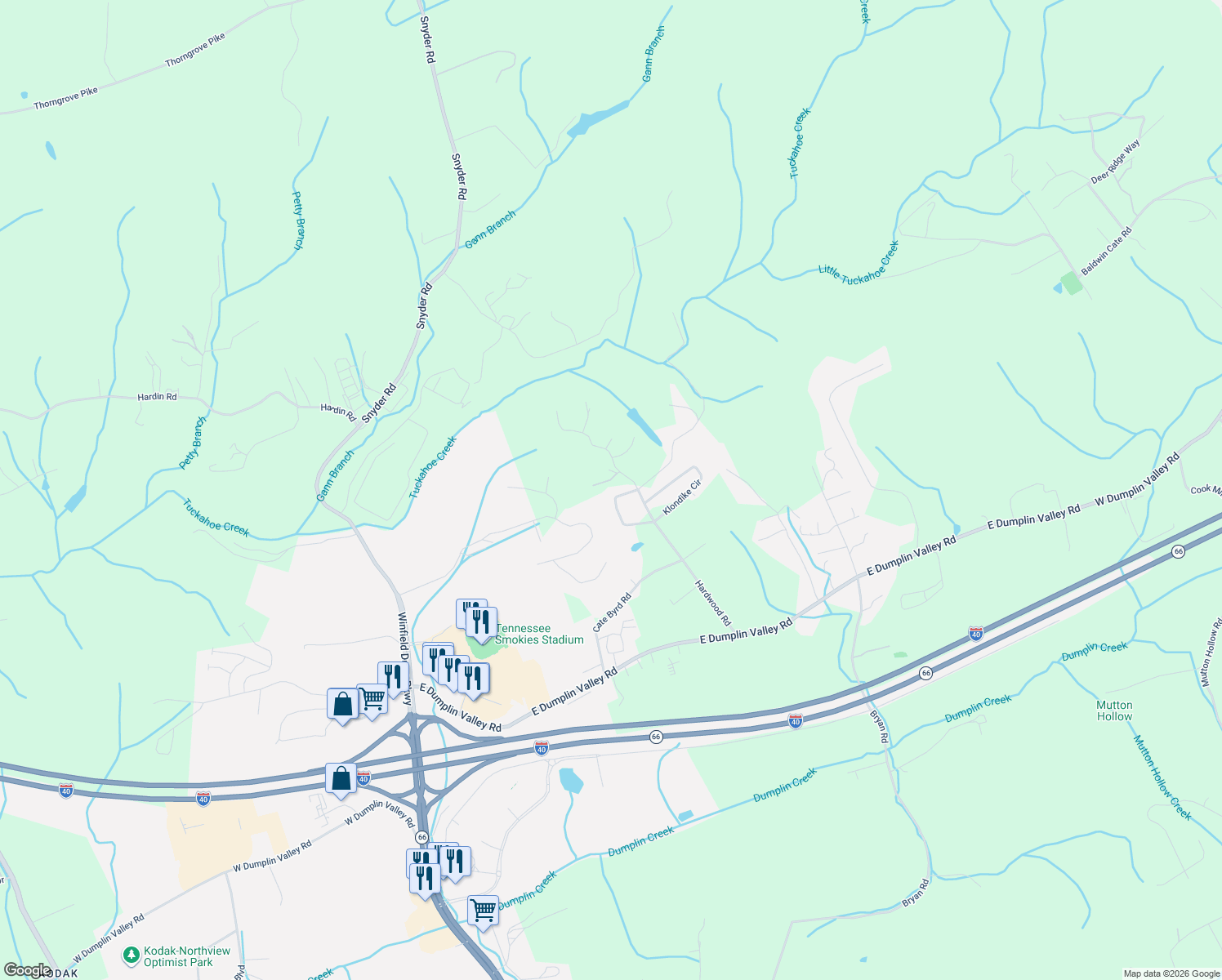 map of restaurants, bars, coffee shops, grocery stores, and more near 3843 Parkhurst Drive in Kodak