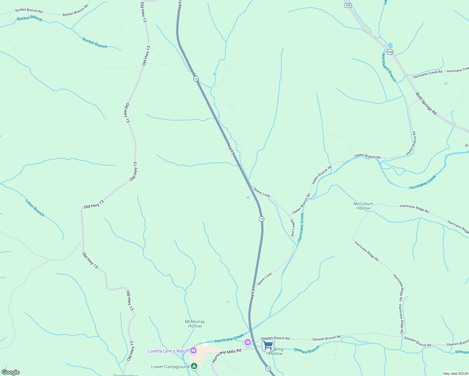 map of restaurants, bars, coffee shops, grocery stores, and more near 6605 Highway 13 in Waverly