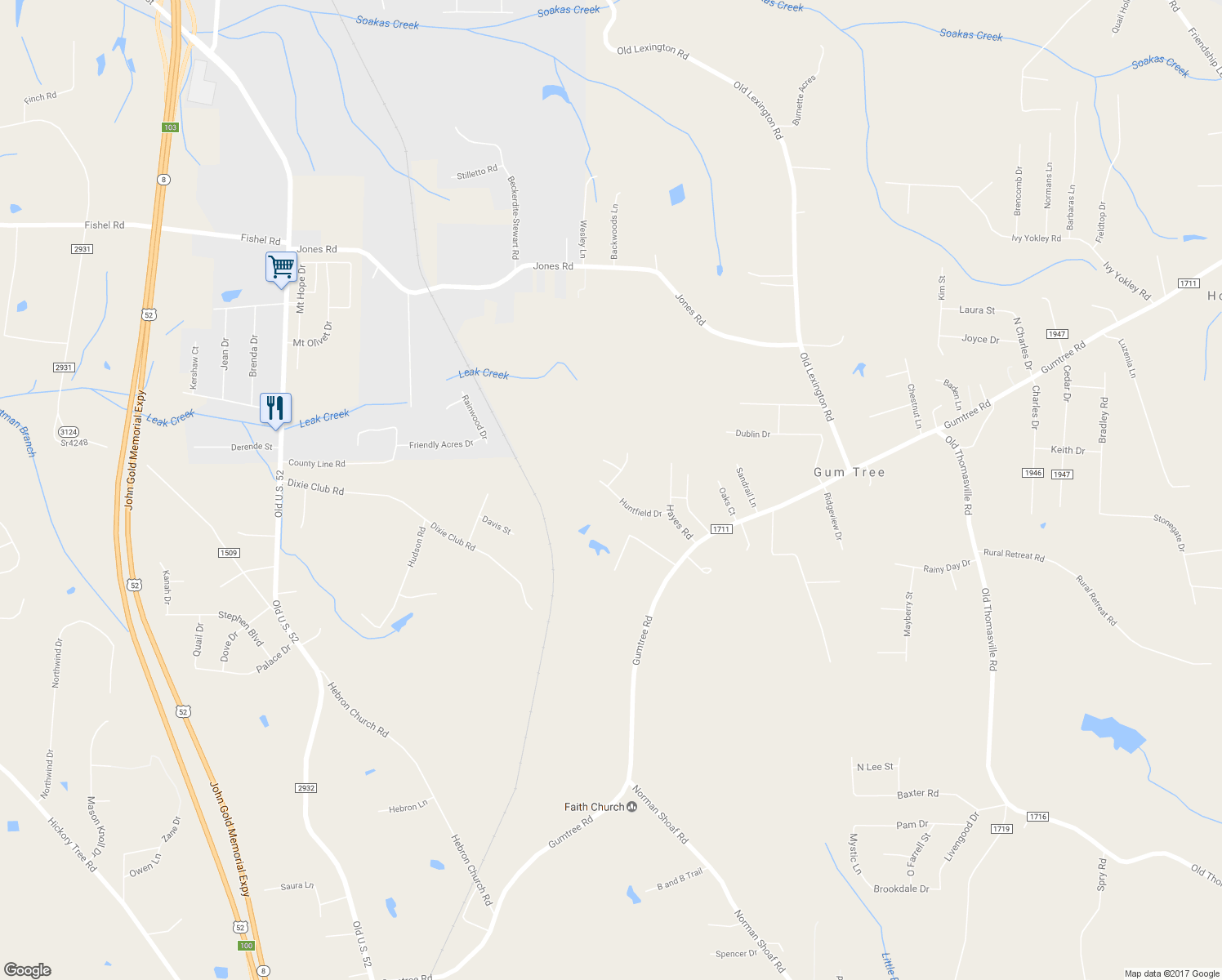map of restaurants, bars, coffee shops, grocery stores, and more near 292 Huntfield Drive in Winston-Salem