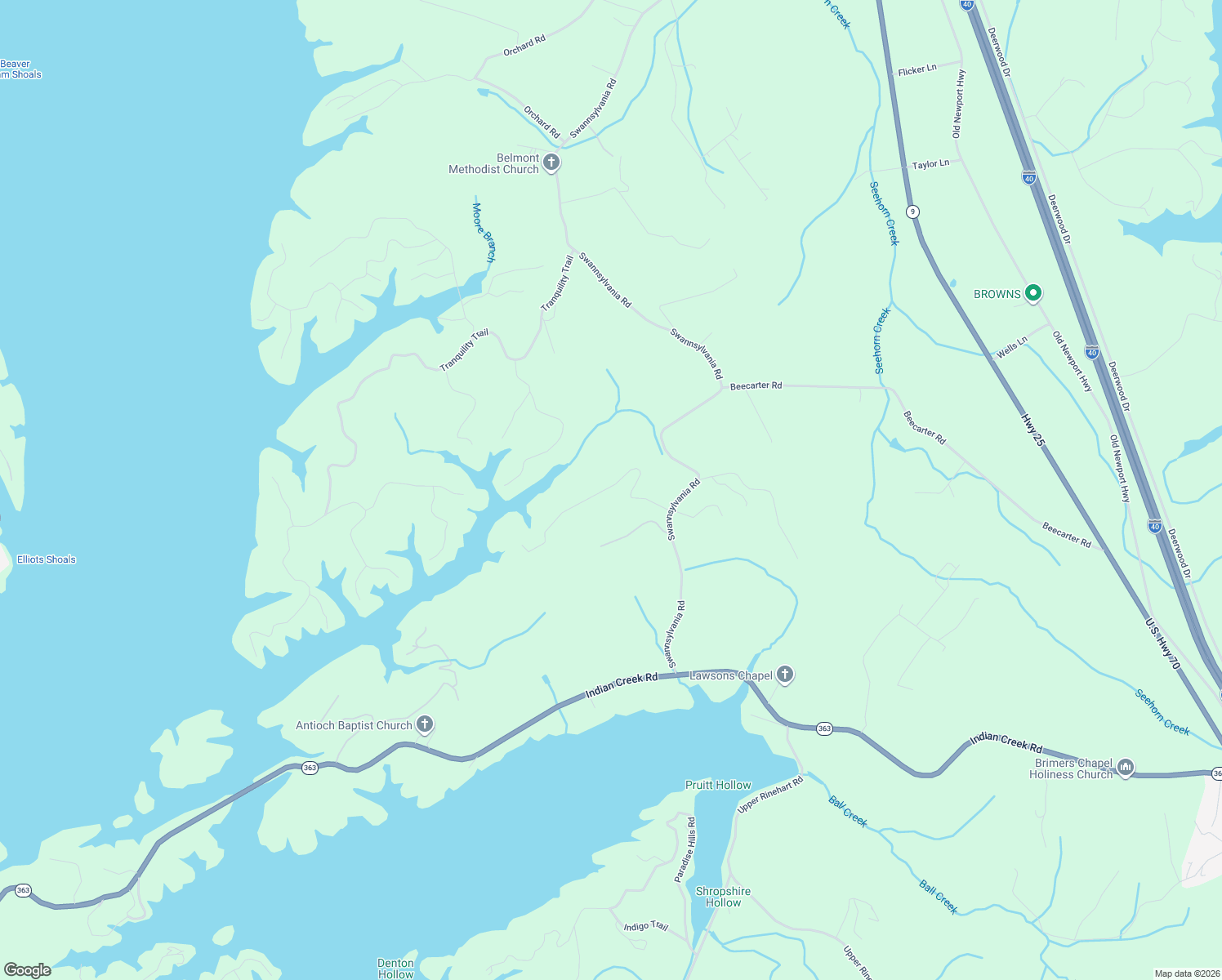 map of restaurants, bars, coffee shops, grocery stores, and more near 1361 Swannsylvania Road in Dandridge