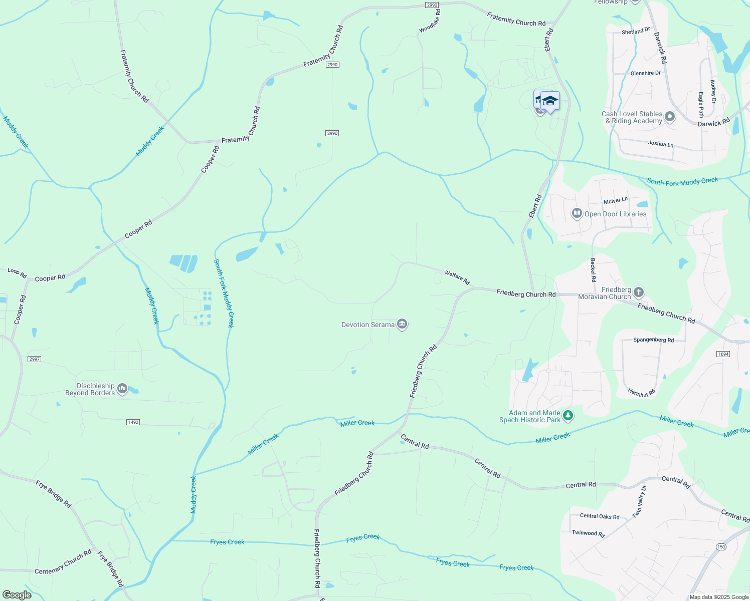 map of restaurants, bars, coffee shops, grocery stores, and more near 2080 Welfare Road in Winston-Salem