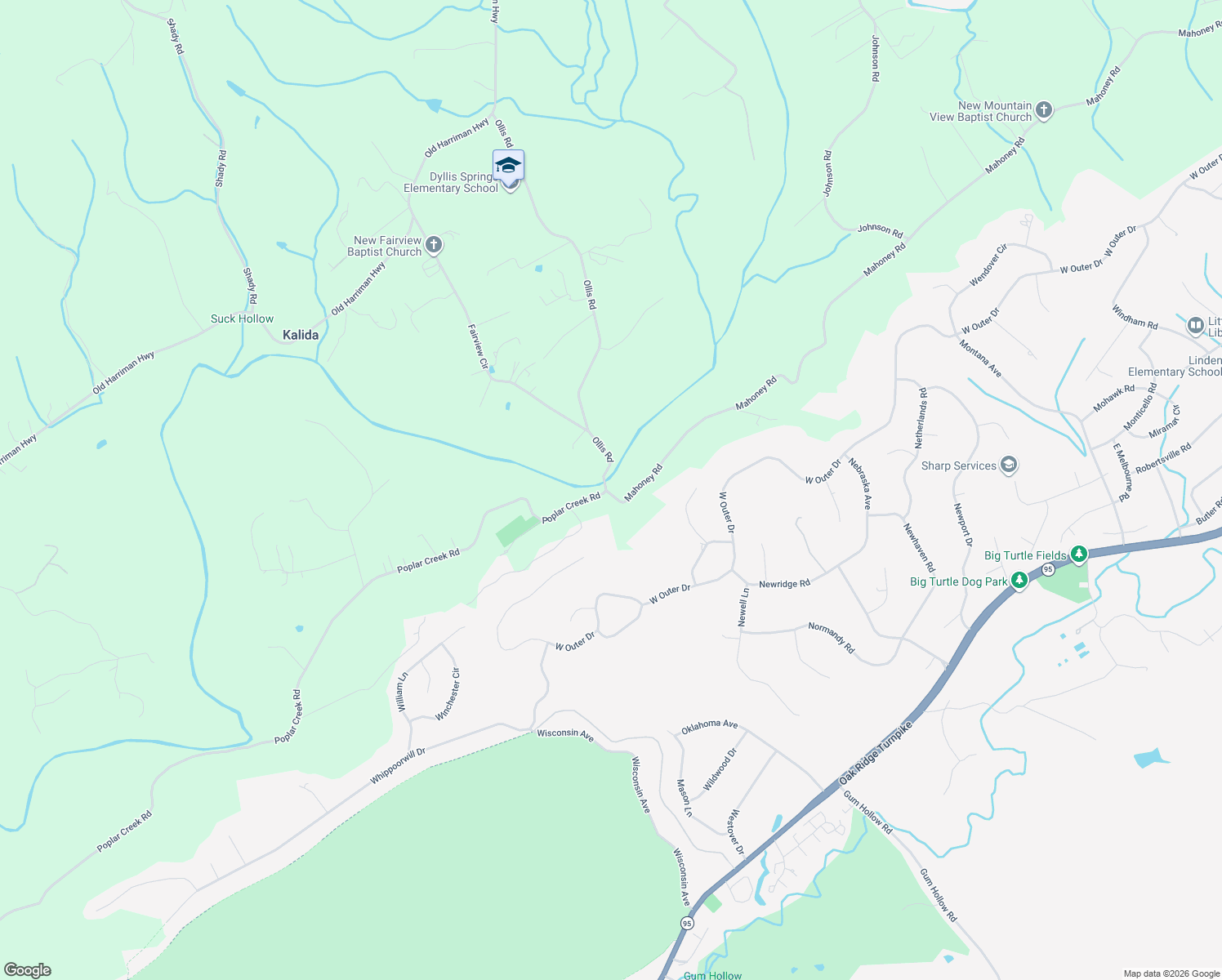 map of restaurants, bars, coffee shops, grocery stores, and more near 770 Mahoney Road in Oliver Springs