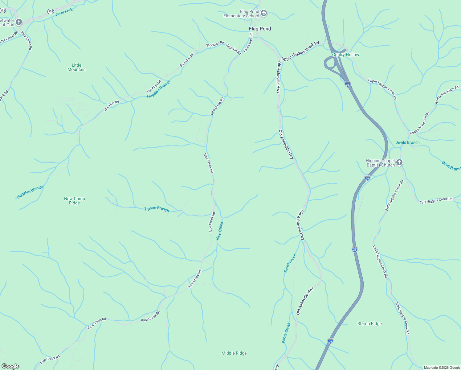 map of restaurants, bars, coffee shops, grocery stores, and more near 103 Rice Creek Road in Flag Pond