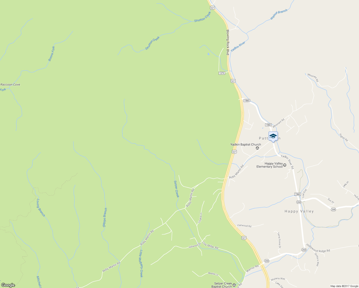 map of restaurants, bars, coffee shops, grocery stores, and more near 2464 Bridle Ridge Way in Lenoir