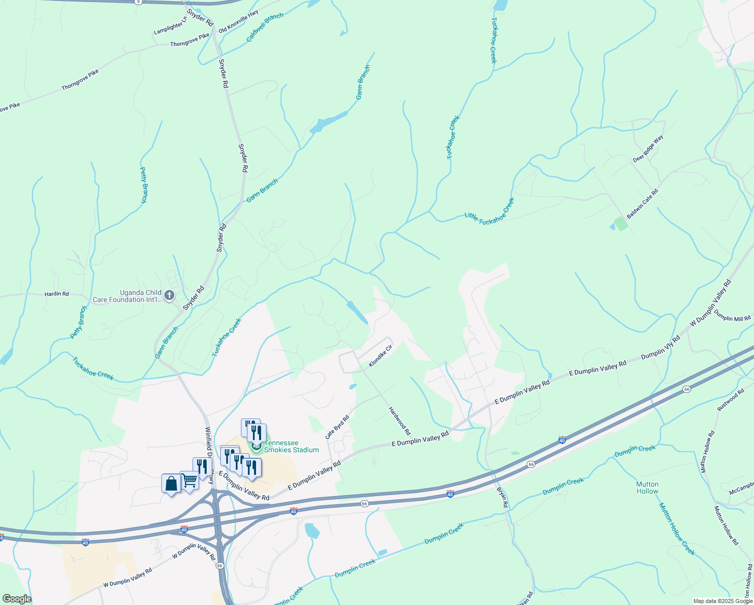 map of restaurants, bars, coffee shops, grocery stores, and more near 521 Sourdough Hollow Road in Kodak