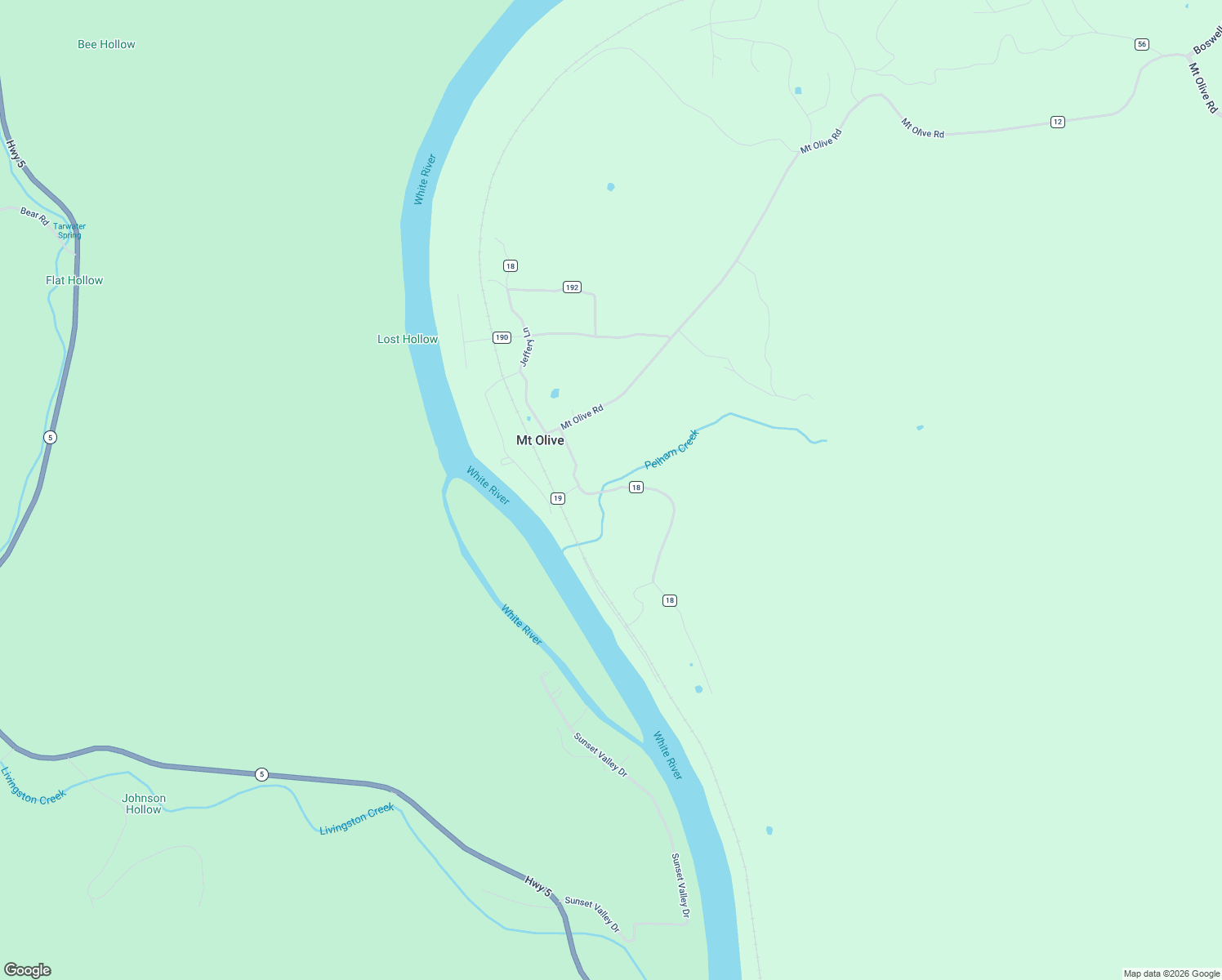 map of restaurants, bars, coffee shops, grocery stores, and more near County Road 18 in Calico Rock