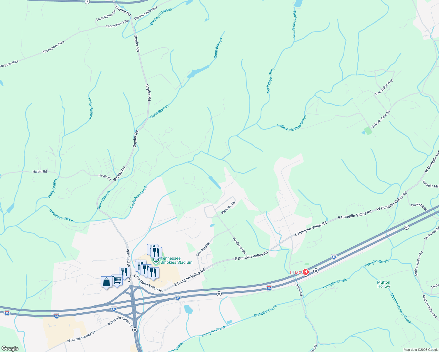 map of restaurants, bars, coffee shops, grocery stores, and more near 521 Sourdough Hollow Road in Kodak