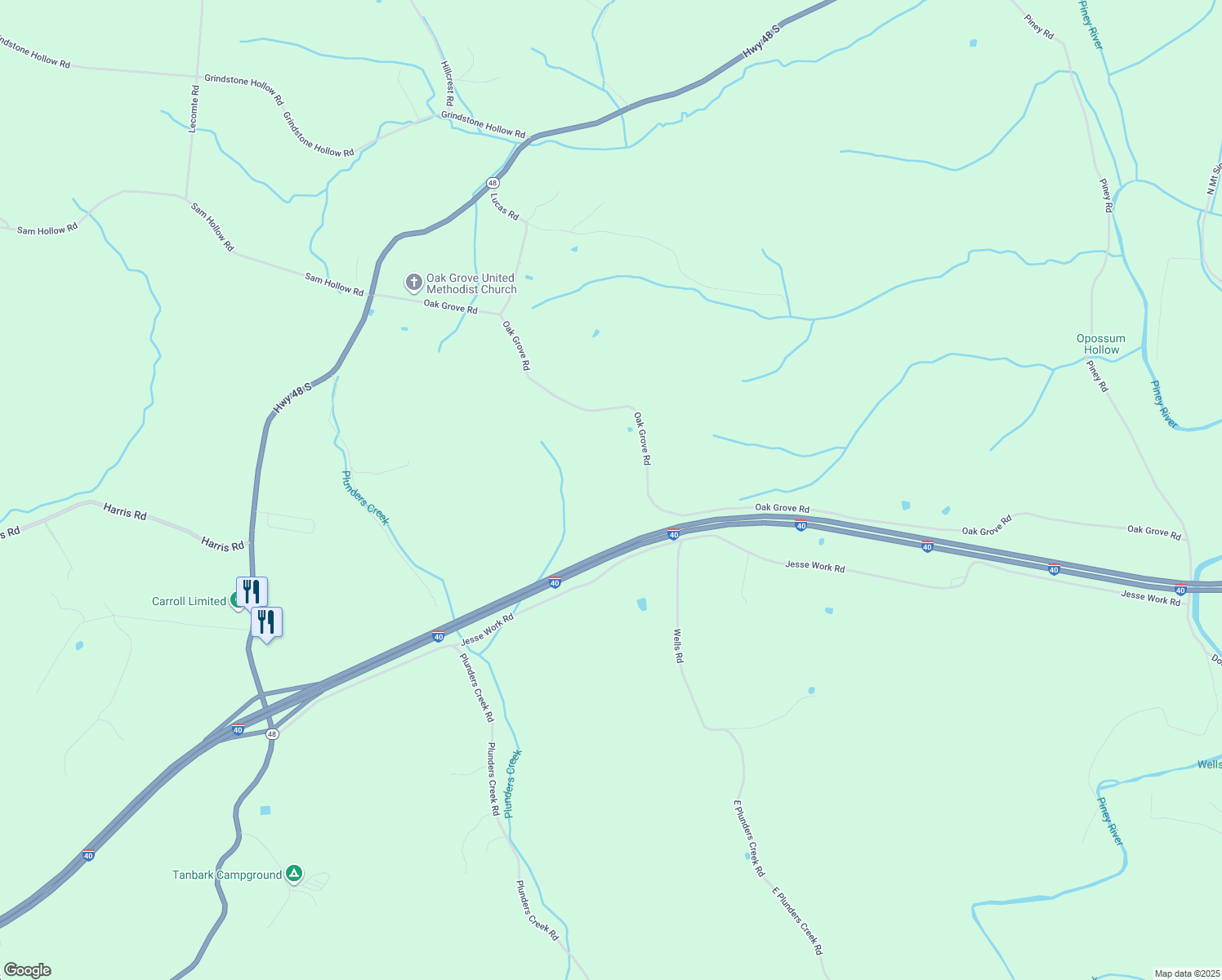 map of restaurants, bars, coffee shops, grocery stores, and more near 1302 Oak Grove Road in Dickson