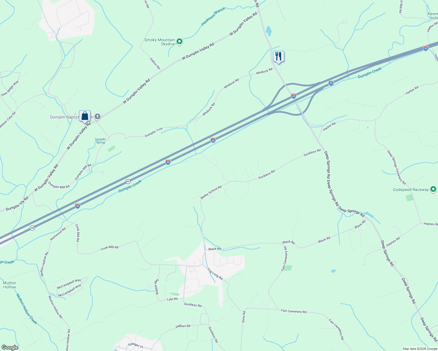 map of restaurants, bars, coffee shops, grocery stores, and more near 813 Hide-A-Way Road in Dandridge