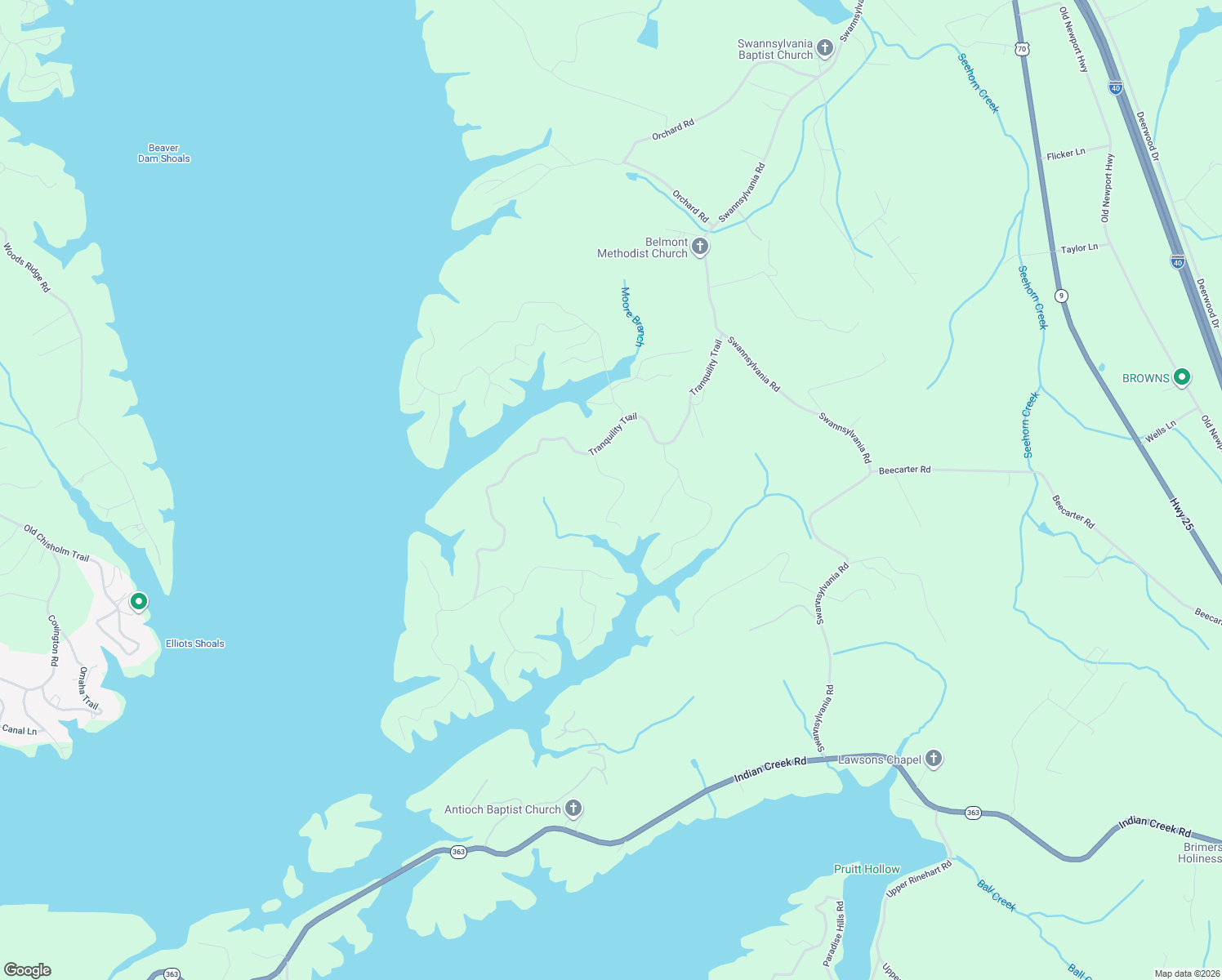 map of restaurants, bars, coffee shops, grocery stores, and more near 2004 Timber Court in Dandridge