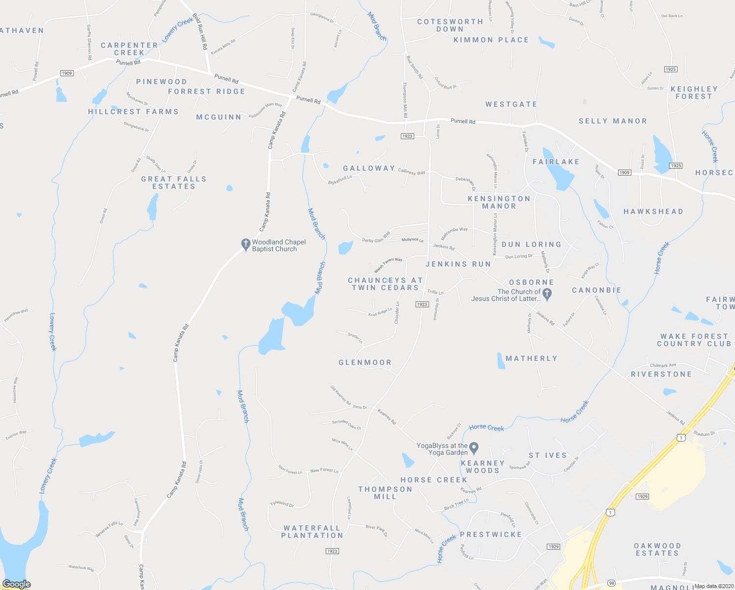 map of restaurants, bars, coffee shops, grocery stores, and more near 7509 Tipsy Square in Wake Forest