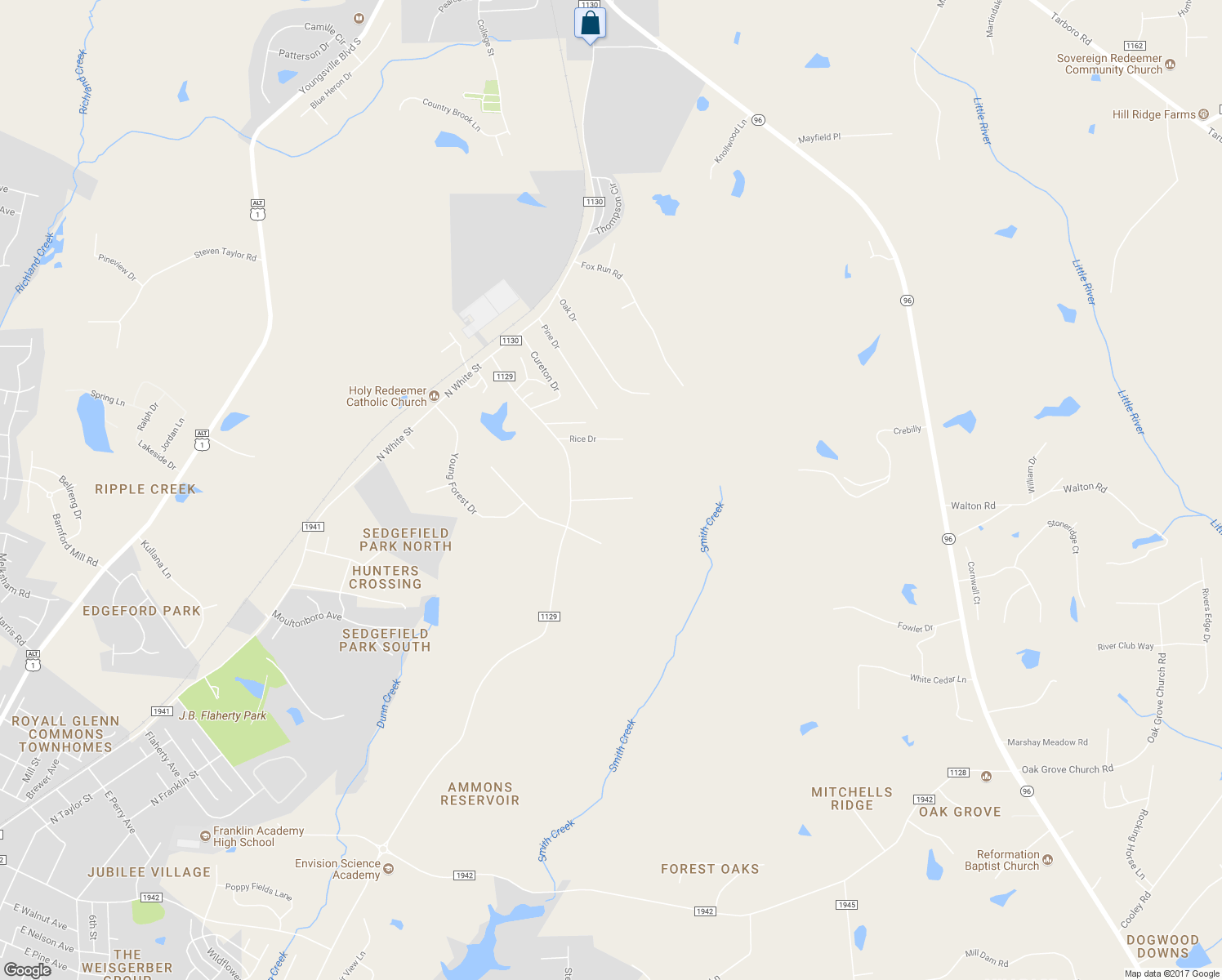 map of restaurants, bars, coffee shops, grocery stores, and more near 1250 Gilcrest Farm Road in Wake Forest