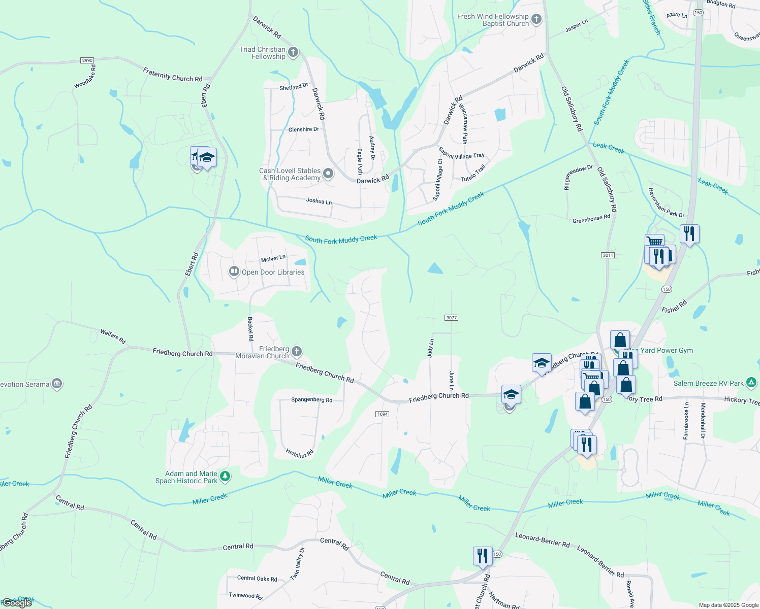 map of restaurants, bars, coffee shops, grocery stores, and more near 1972 Claim Jumper Tr in Winston-Salem