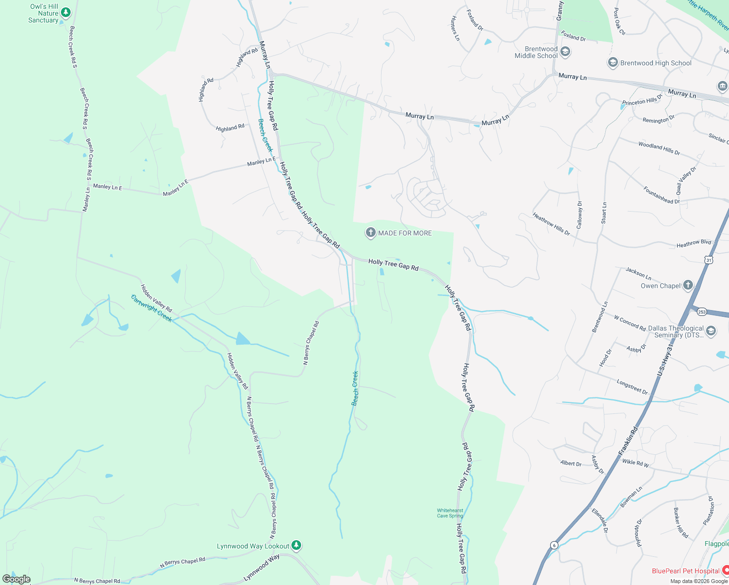 map of restaurants, bars, coffee shops, grocery stores, and more near 2496 North Berrys Chapel Road in Brentwood