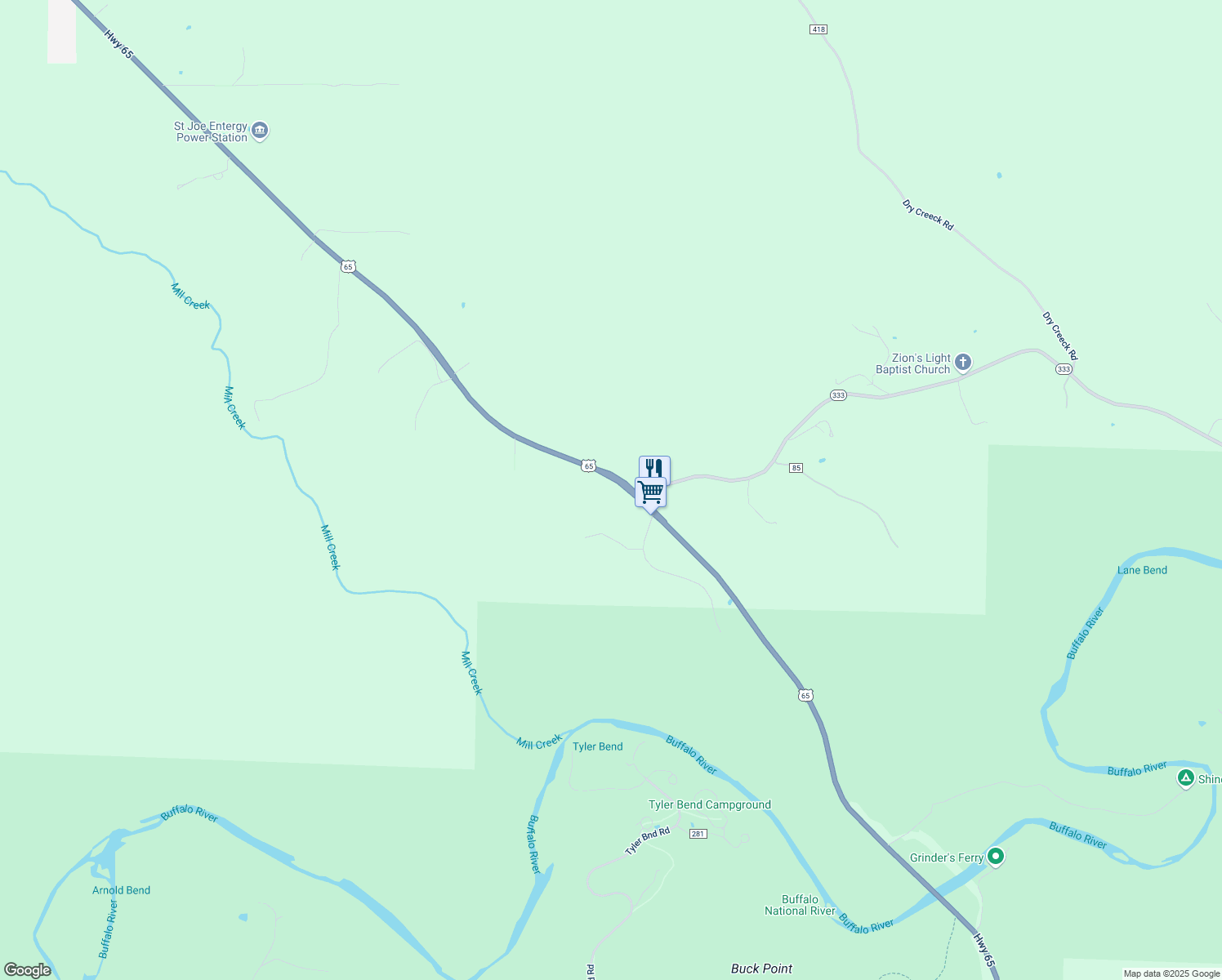 map of restaurants, bars, coffee shops, grocery stores, and more near 12633 U.S. 65 in Saint Joe