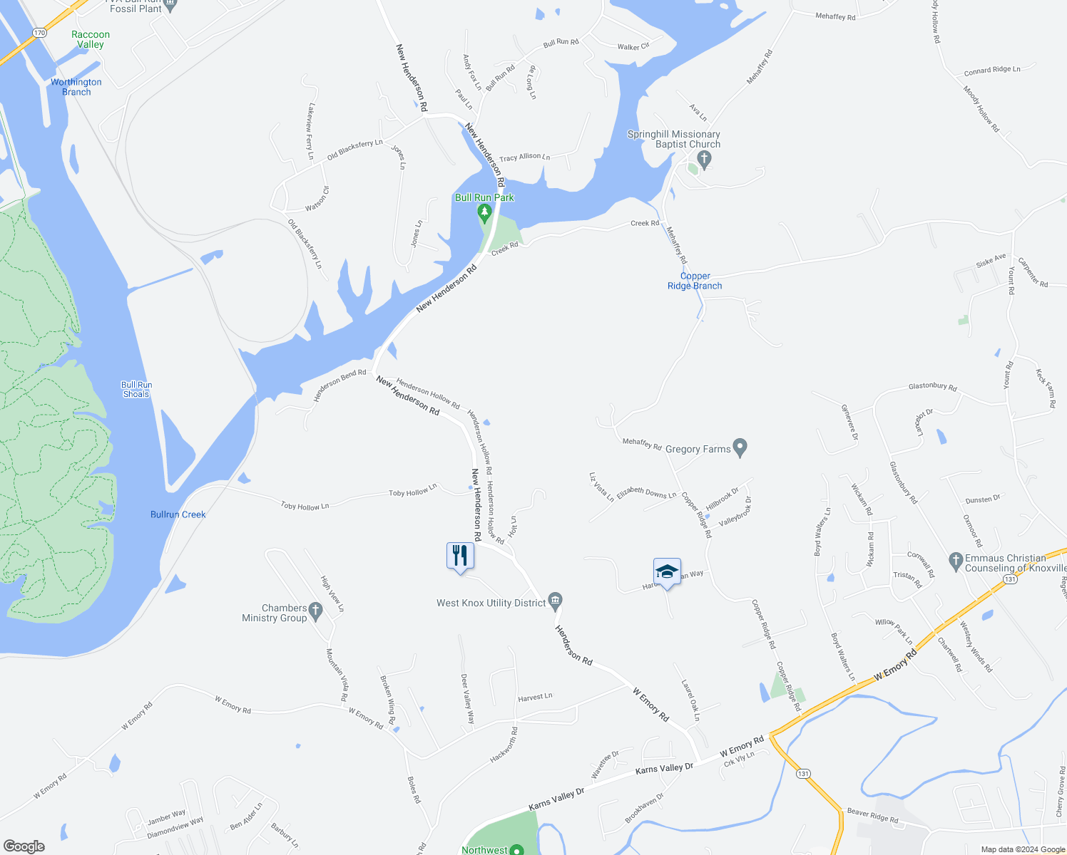 map of restaurants, bars, coffee shops, grocery stores, and more near 1236 Mehaffey Road in Powell