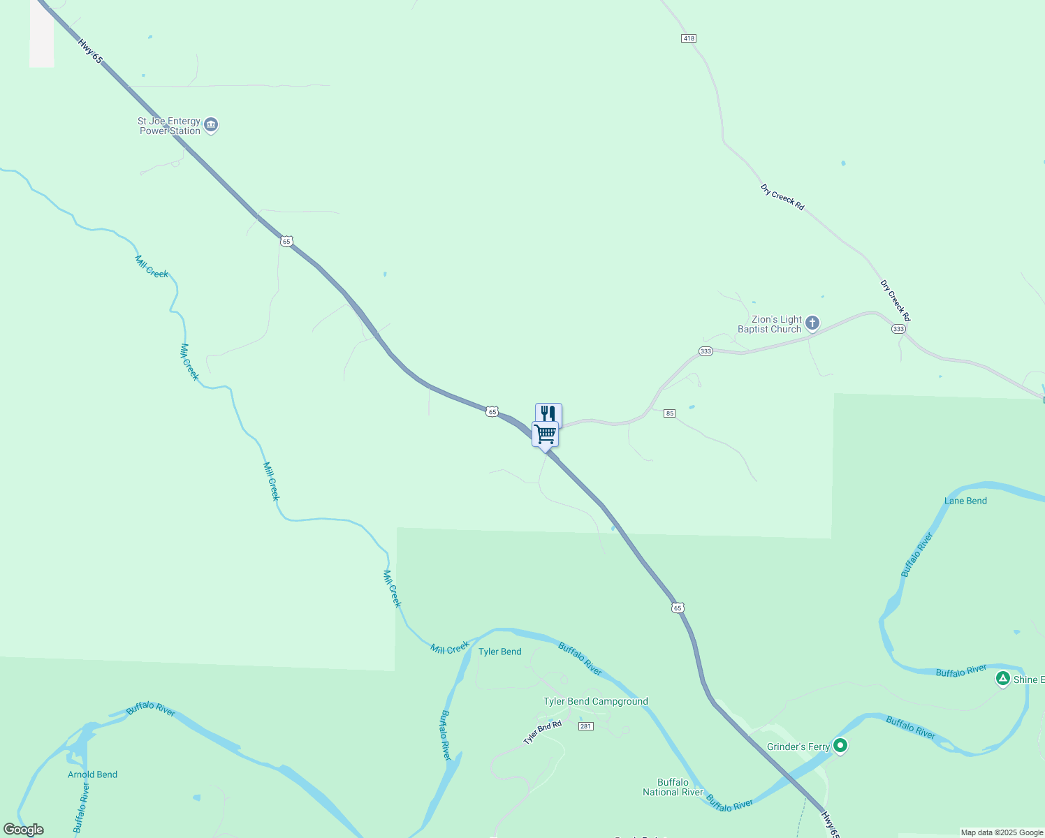 map of restaurants, bars, coffee shops, grocery stores, and more near 12633 U.S. 65 in Saint Joe