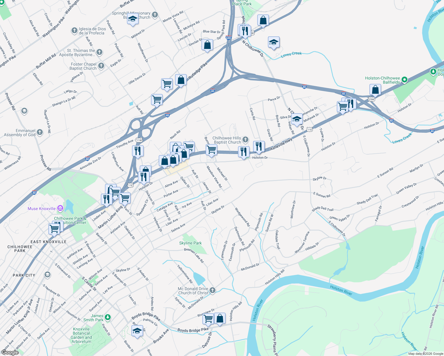 map of restaurants, bars, coffee shops, grocery stores, and more near 231 Michael St in Knoxville