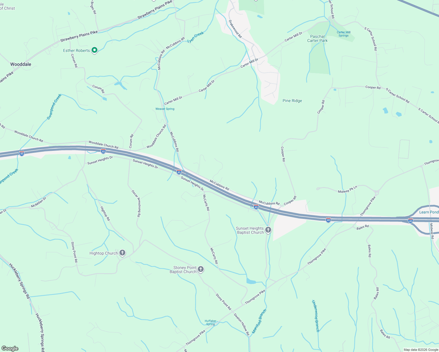 map of restaurants, bars, coffee shops, grocery stores, and more near 1130 McCubbins Road in Strawberry Plains