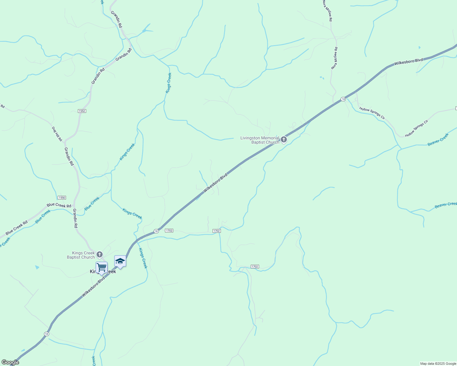 map of restaurants, bars, coffee shops, grocery stores, and more near 3990 Wilkesboro Boulevard in Lenoir