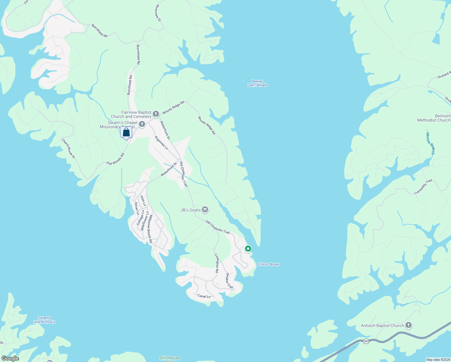 map of restaurants, bars, coffee shops, grocery stores, and more near 1532 Woods Ridge Road in Dandridge