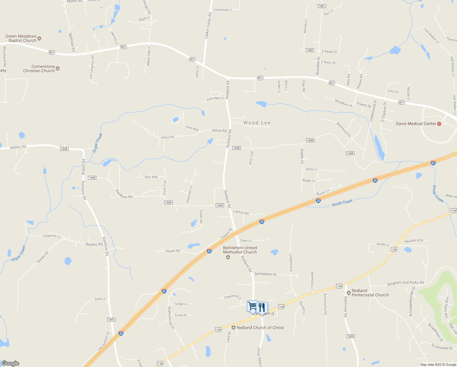 map of restaurants, bars, coffee shops, grocery stores, and more near 536 Redland Road in Advance