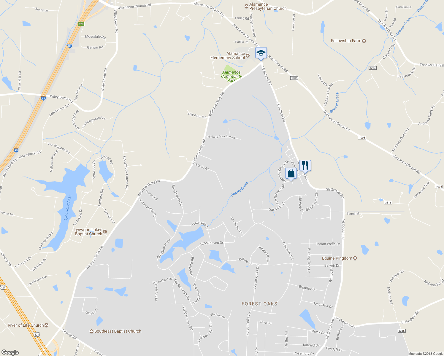 map of restaurants, bars, coffee shops, grocery stores, and more near 3927 Manila Road in Greensboro