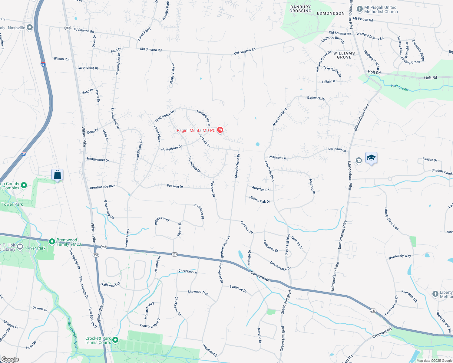 map of restaurants, bars, coffee shops, grocery stores, and more near 9240 Kingsboro Court in Brentwood