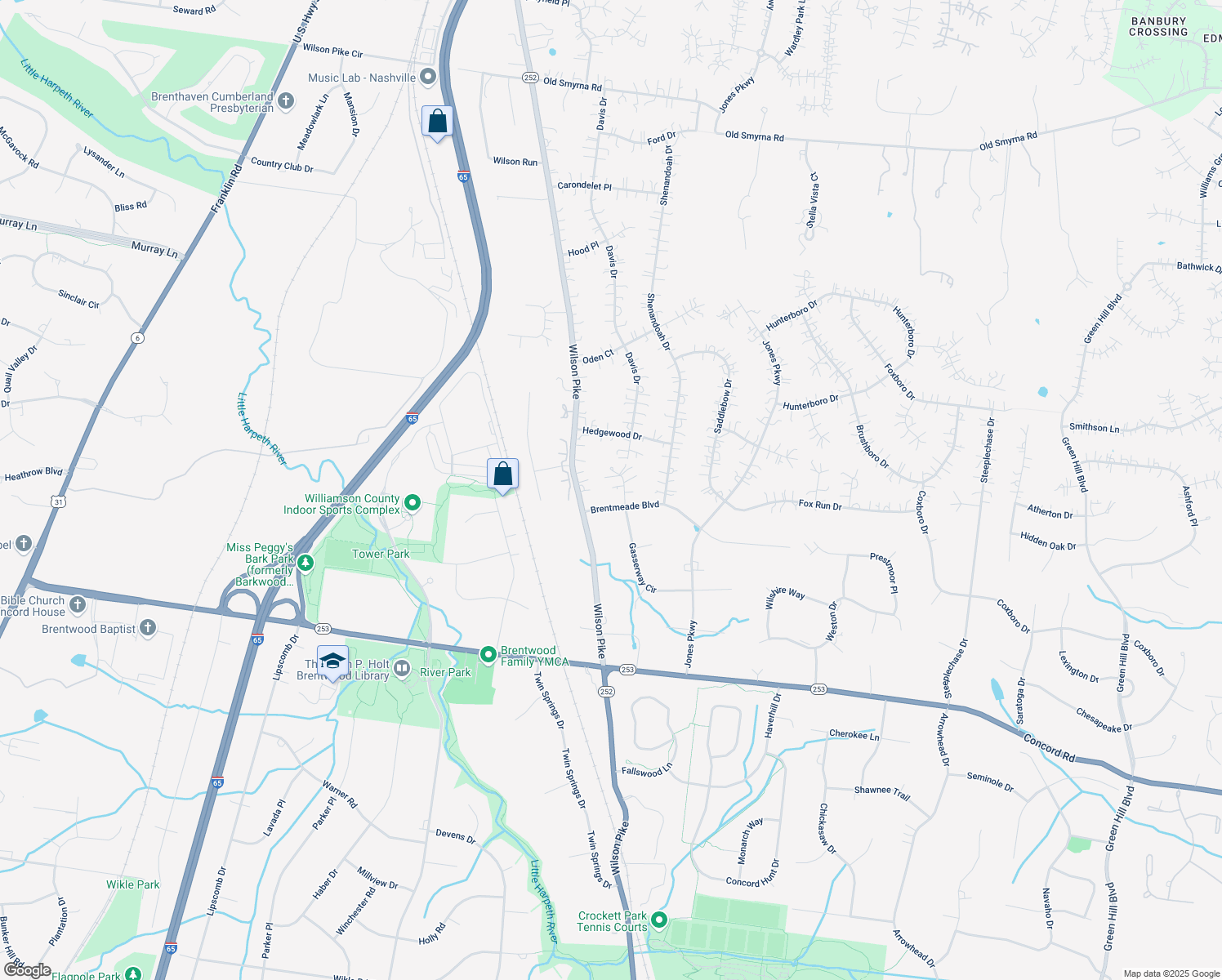 map of restaurants, bars, coffee shops, grocery stores, and more near 907 Oxford Court in Brentwood