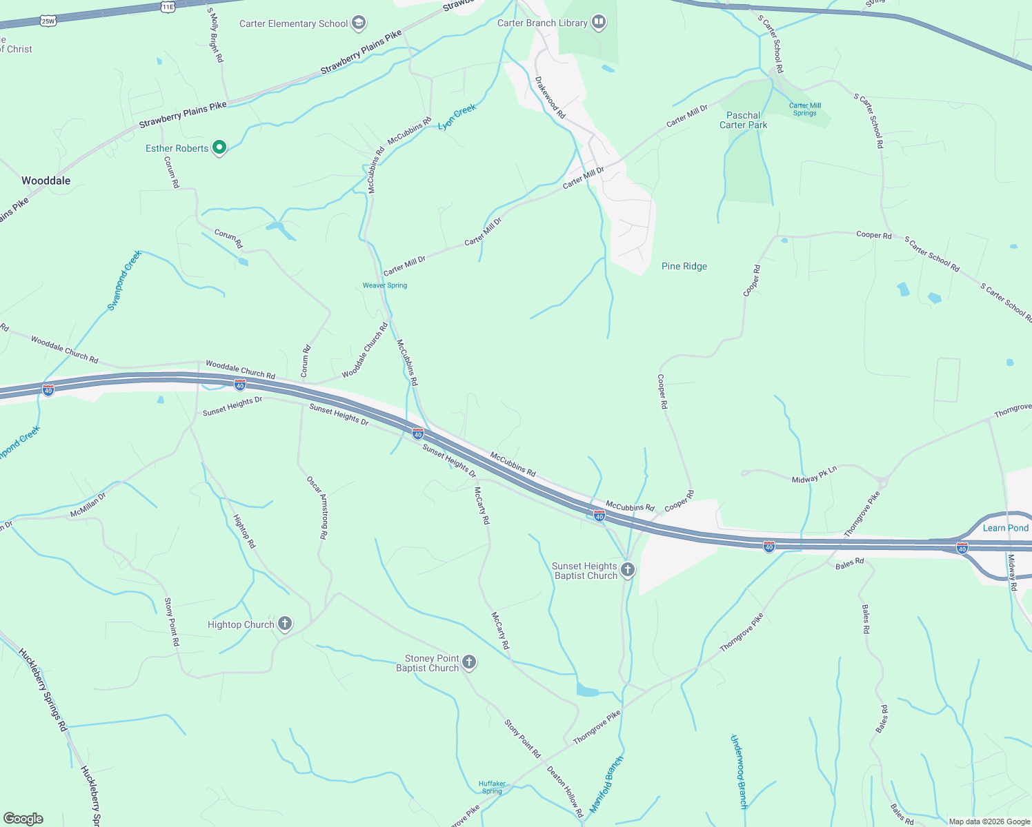 map of restaurants, bars, coffee shops, grocery stores, and more near 1130 McCubbins Road in Strawberry Plains
