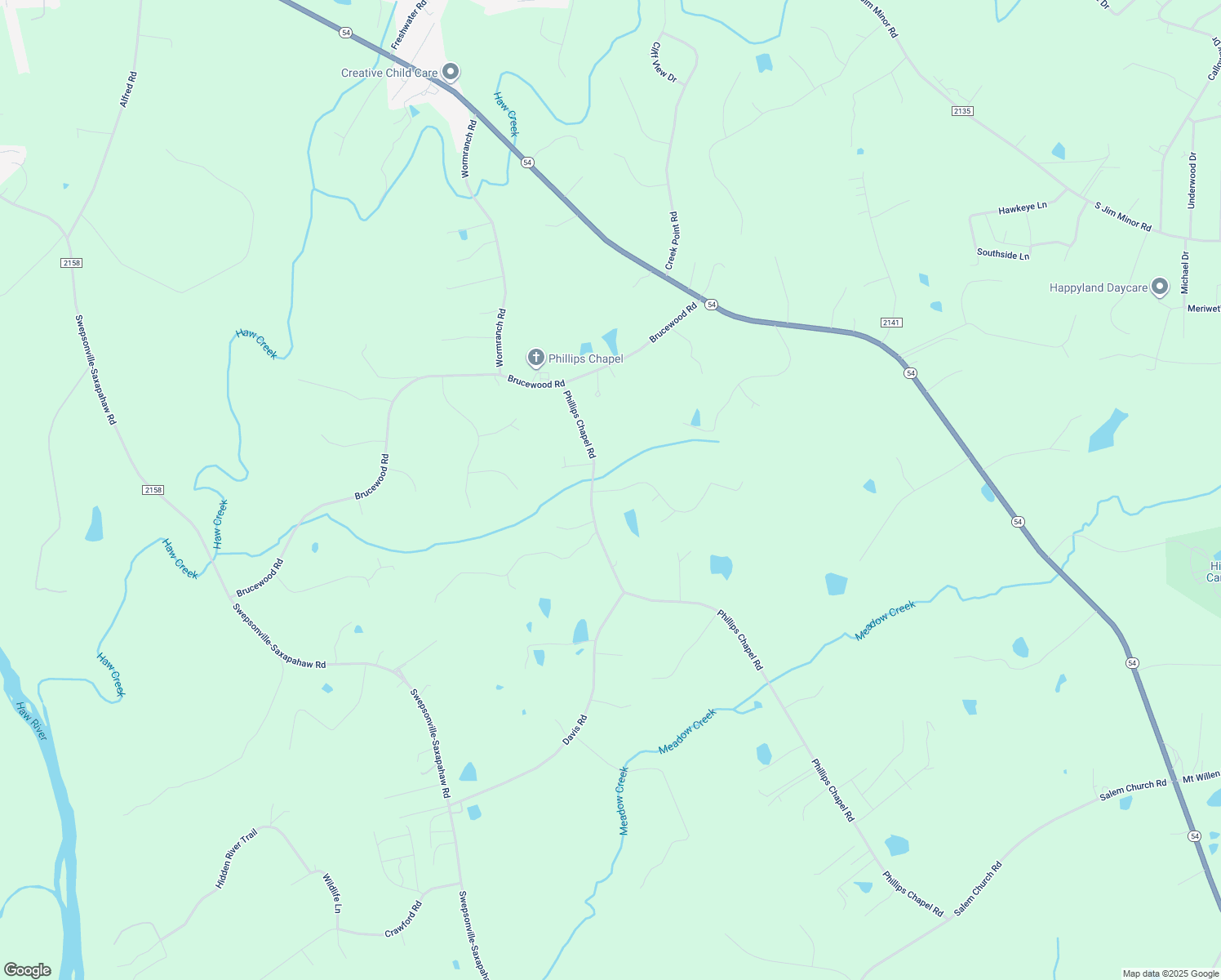 map of restaurants, bars, coffee shops, grocery stores, and more near 3208 Copper Trace Drive in Haw River