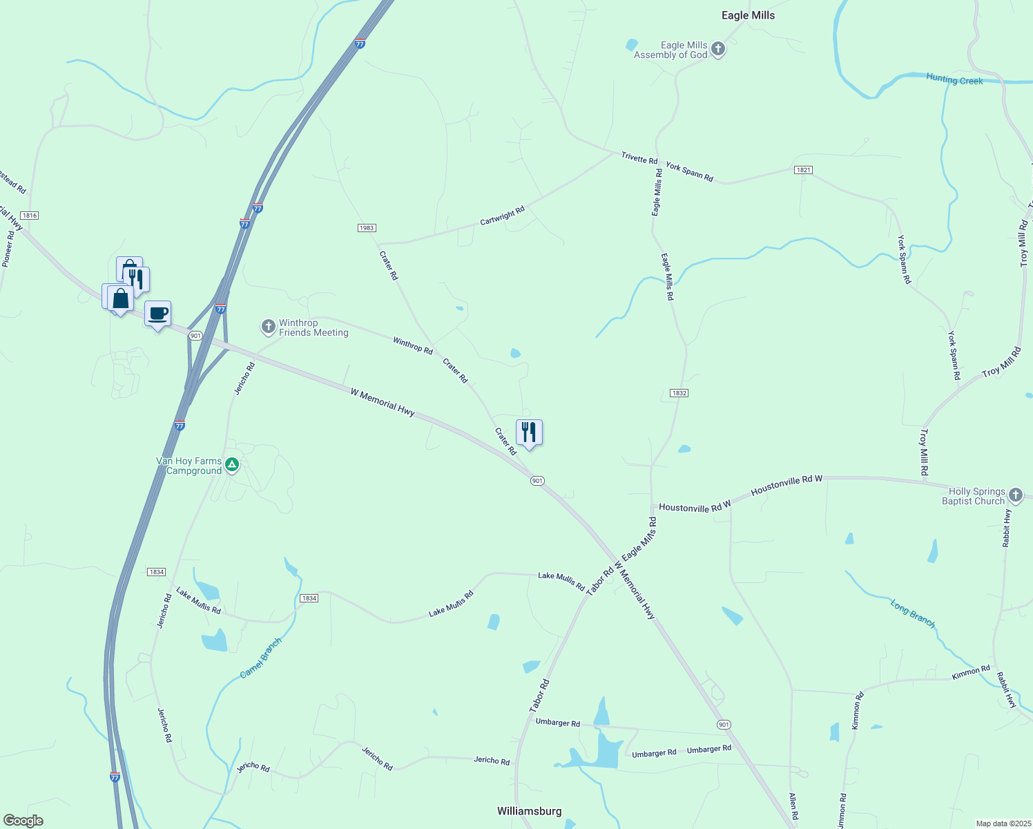 map of restaurants, bars, coffee shops, grocery stores, and more near 160 Crater Road in Harmony