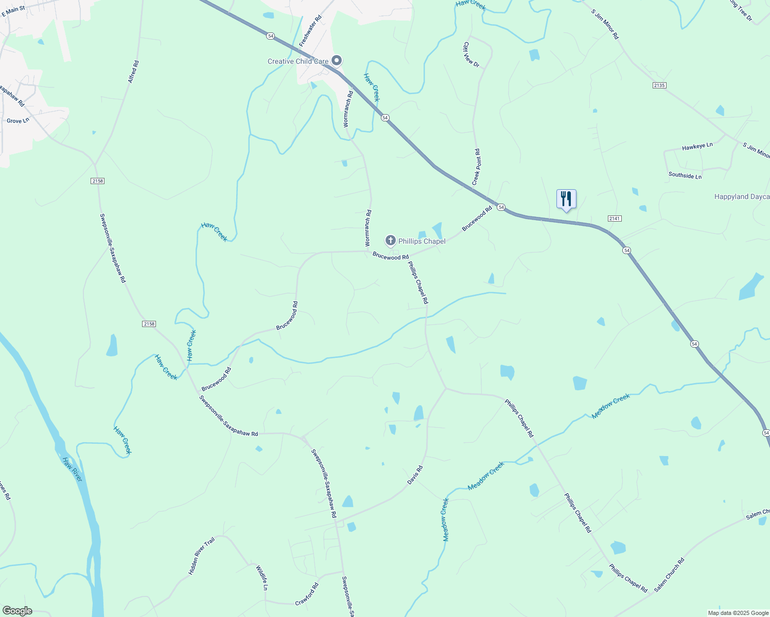 map of restaurants, bars, coffee shops, grocery stores, and more near 1717 Old Carriage Ct in Haw River