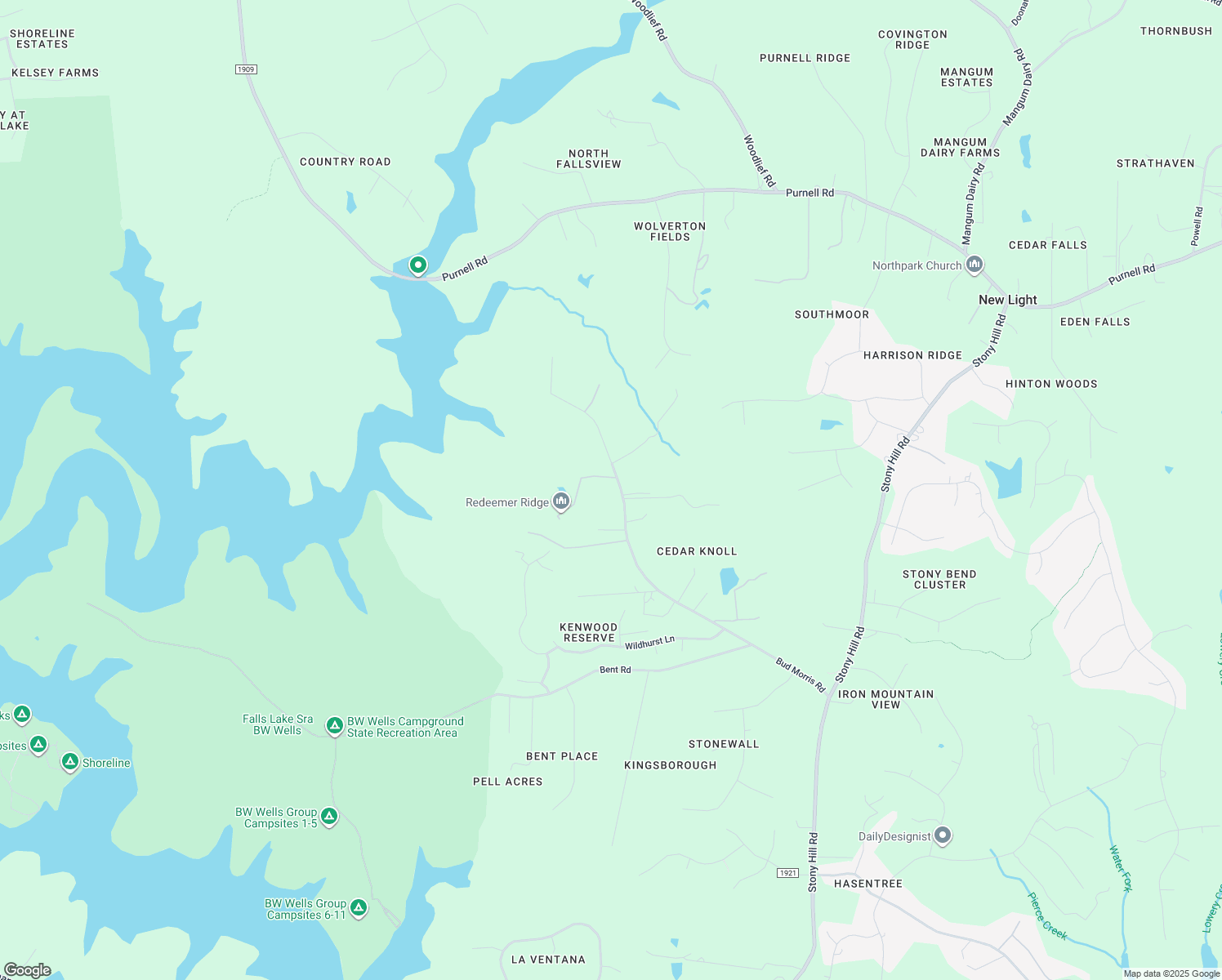 map of restaurants, bars, coffee shops, grocery stores, and more near 8017 Bud Morris Road in Wake Forest