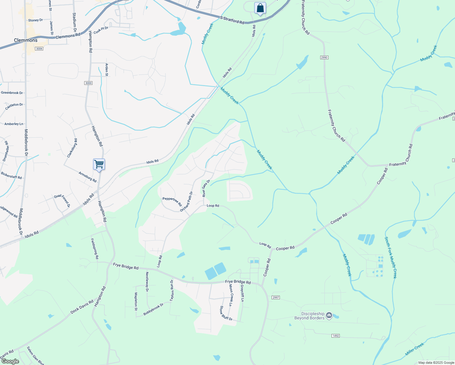 map of restaurants, bars, coffee shops, grocery stores, and more near 4616 Midstream Crossing Drive in Clemmons