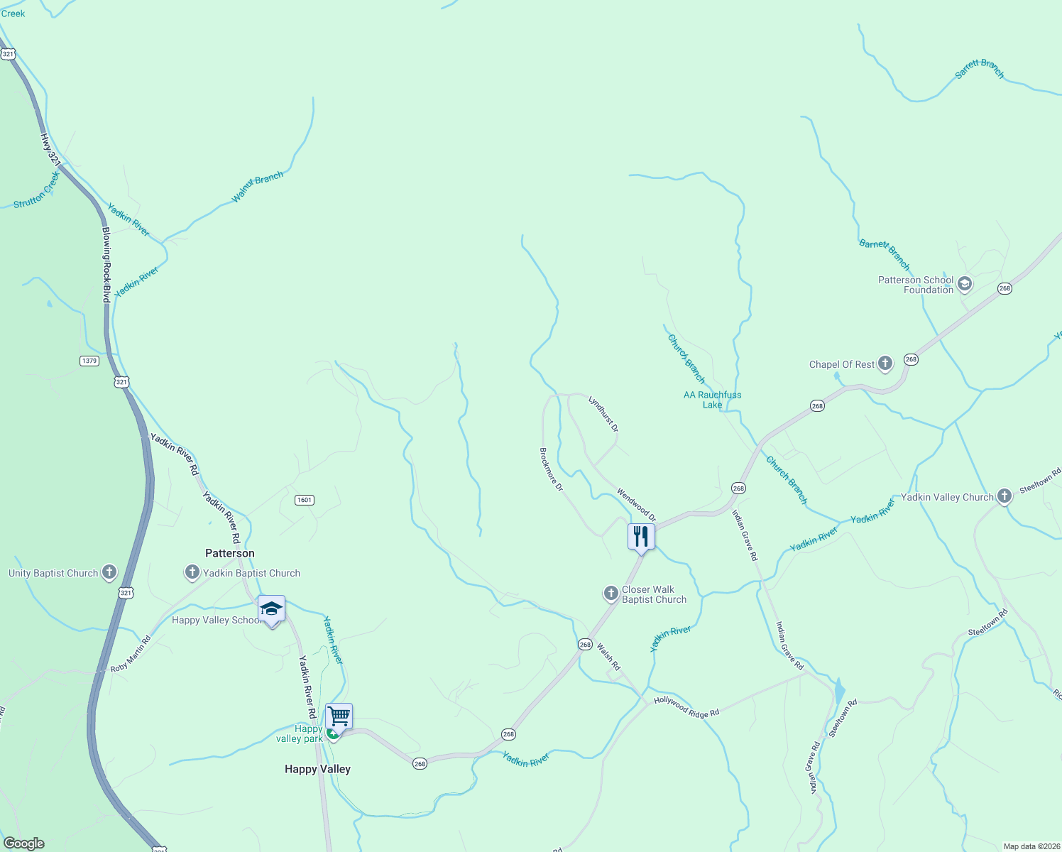 map of restaurants, bars, coffee shops, grocery stores, and more near 1212 Plaza Street Northwest in Lenoir