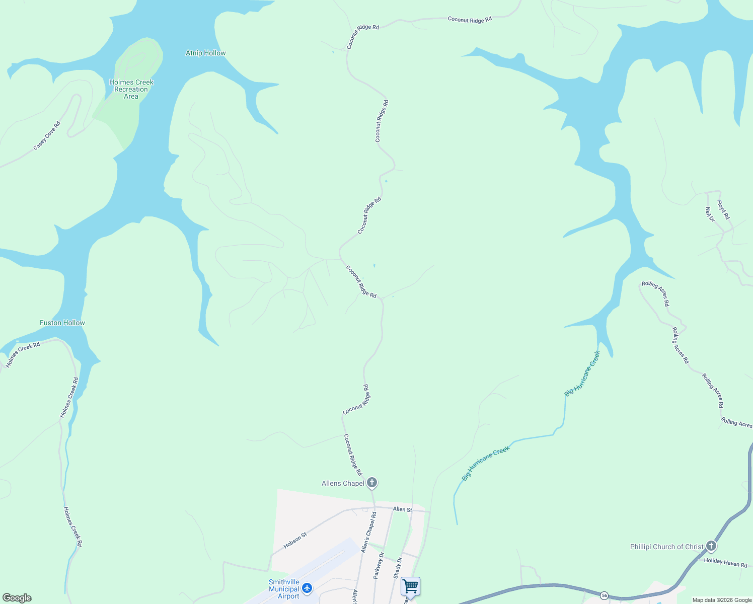 map of restaurants, bars, coffee shops, grocery stores, and more near 105 Shiloh Lane in Smithville