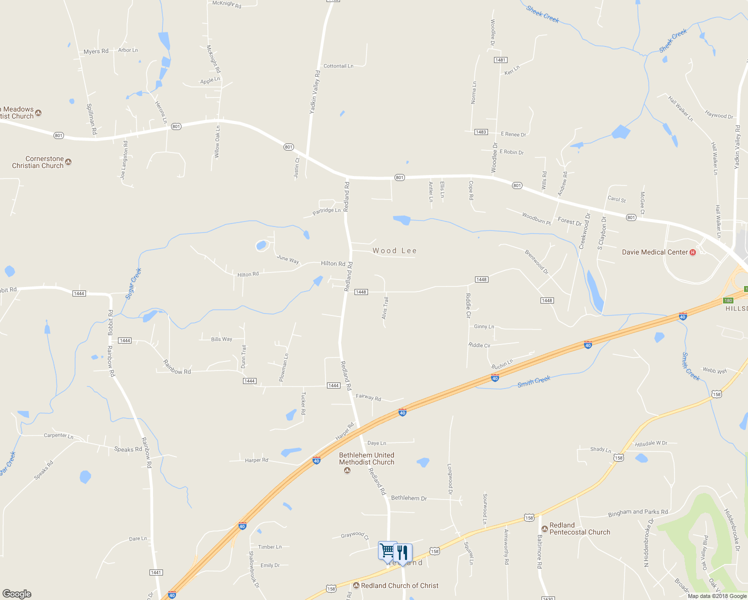 map of restaurants, bars, coffee shops, grocery stores, and more near 148 Gordon Drive in Advance