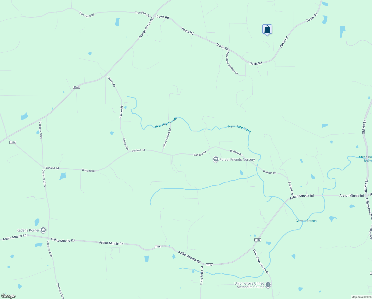 map of restaurants, bars, coffee shops, grocery stores, and more near 1801 Borland Road in Hillsborough
