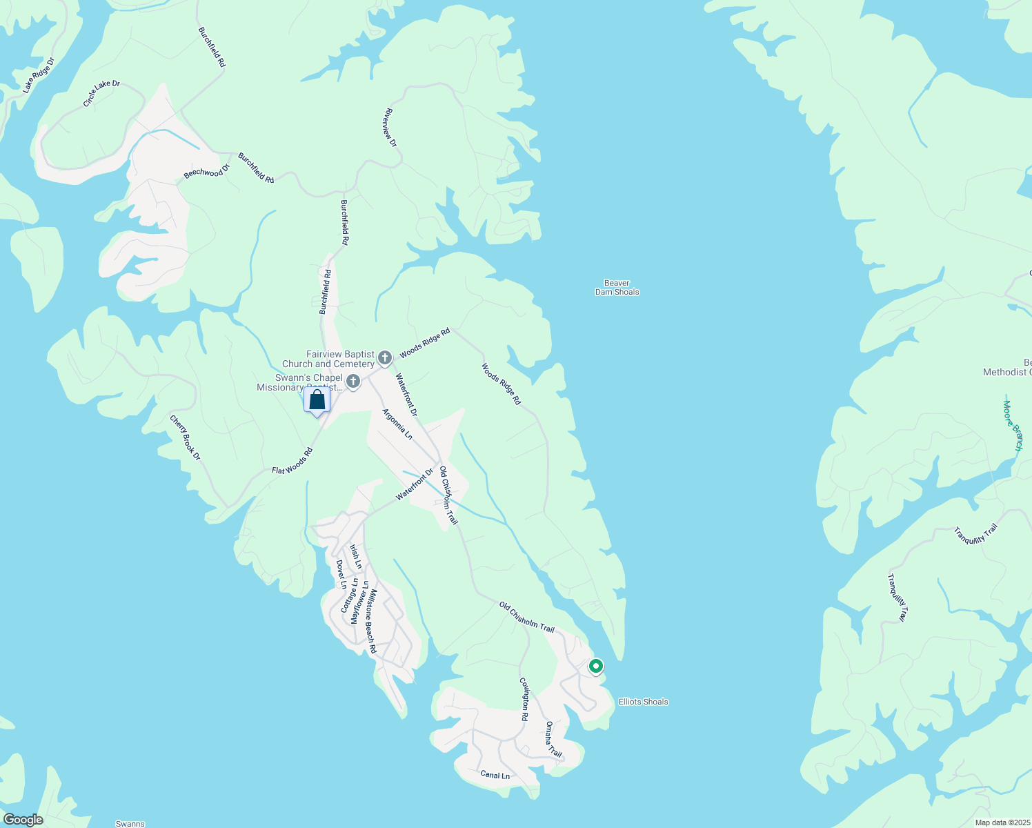 map of restaurants, bars, coffee shops, grocery stores, and more near 1439 Woods Ridge Road in Dandridge