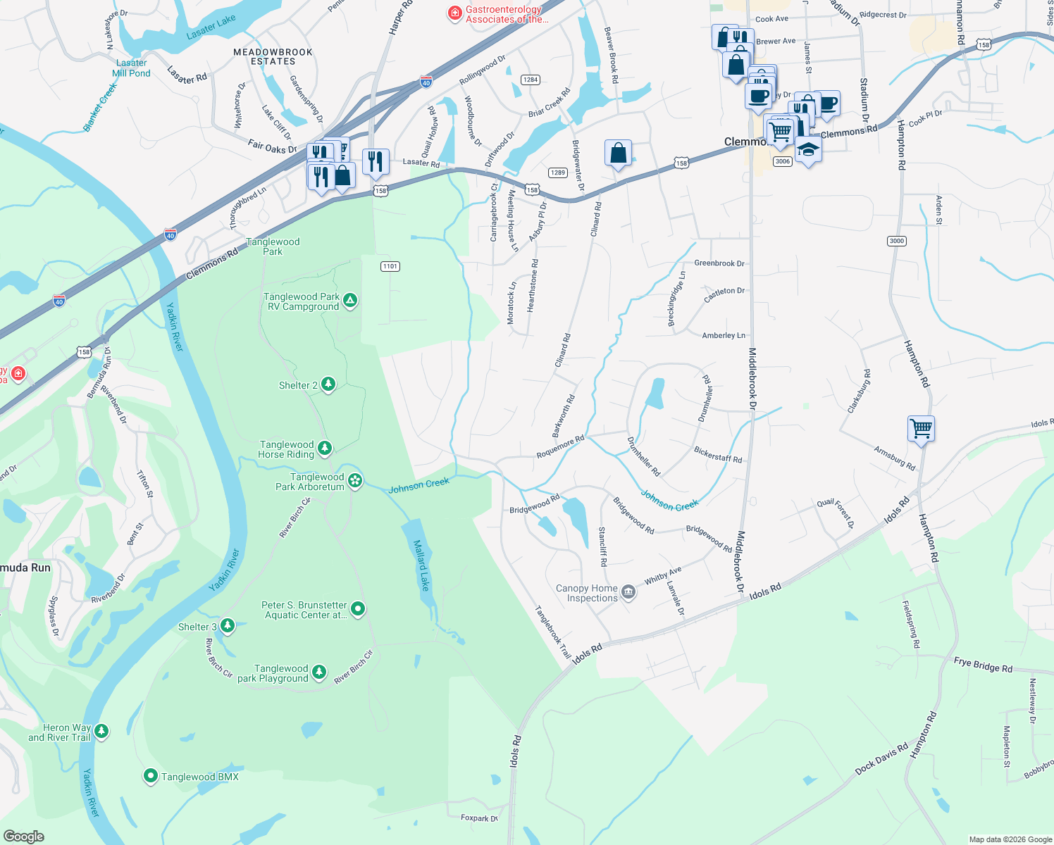 map of restaurants, bars, coffee shops, grocery stores, and more near 4016 Clinard Rd in Clemmons