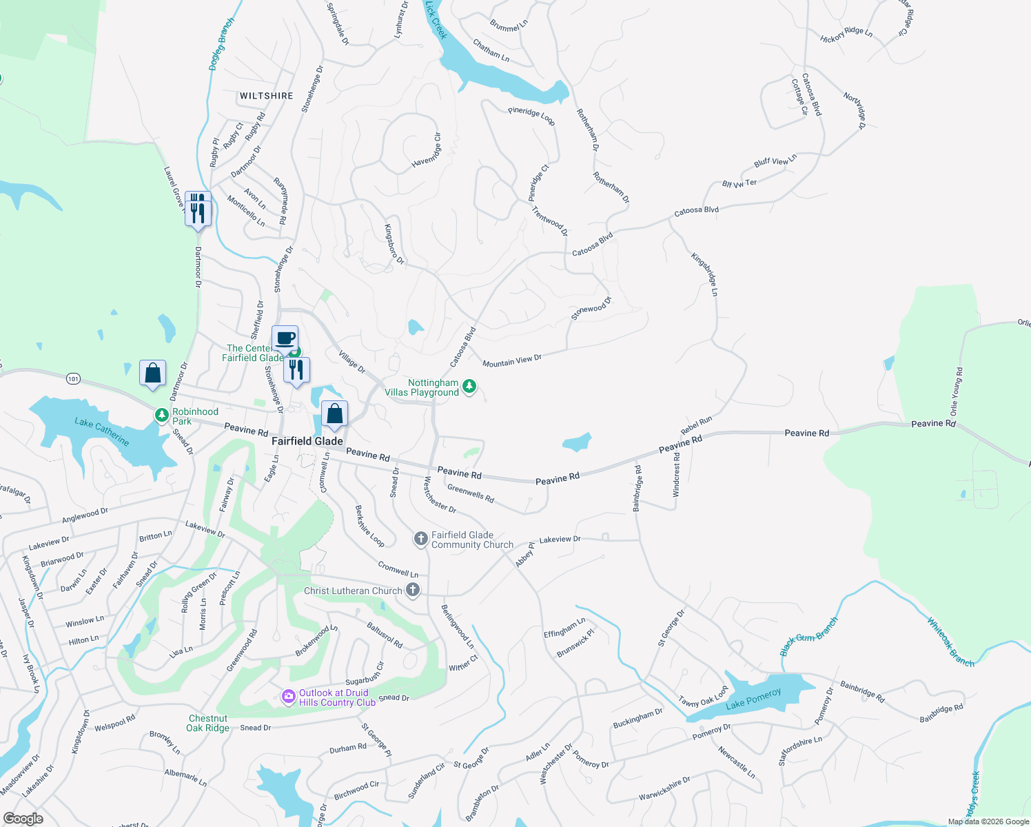 map of restaurants, bars, coffee shops, grocery stores, and more near in Crossville