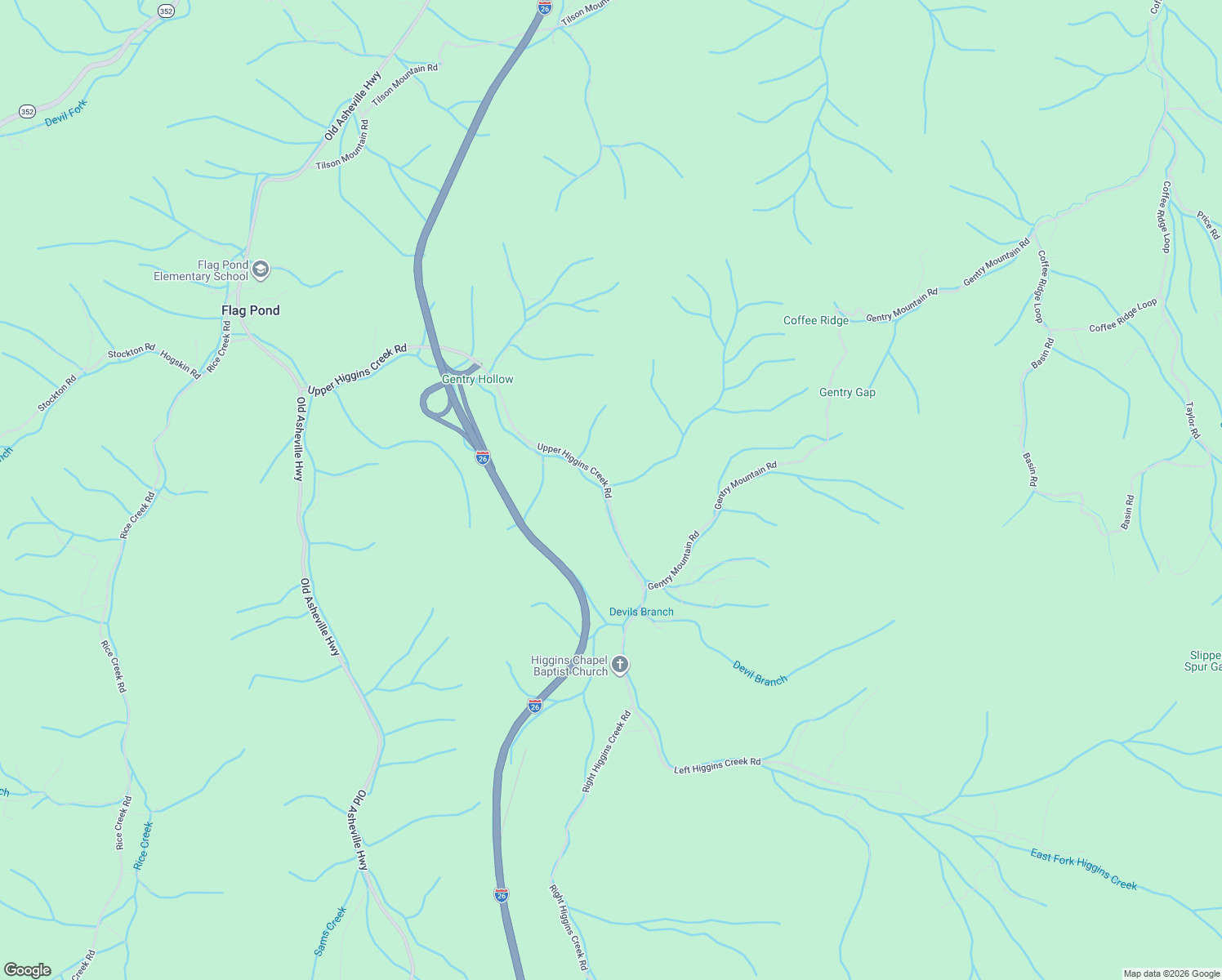 map of restaurants, bars, coffee shops, grocery stores, and more near 1271 Upper Higgins Creek Road in Flag Pond